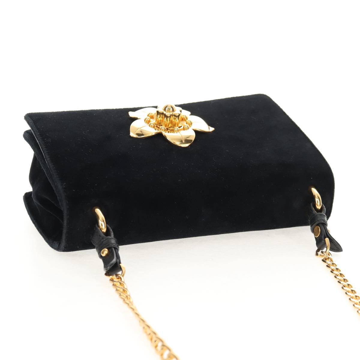 PRADA Chain Shoulder Bag Velor Black Silver Auth 156179V