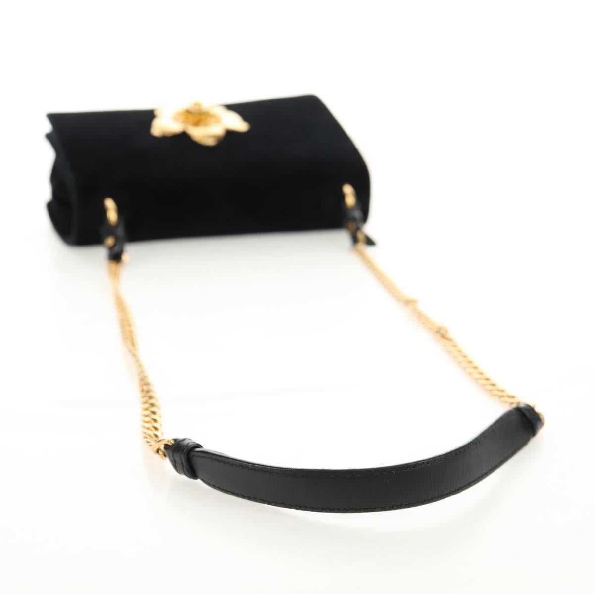 PRADA Chain Shoulder Bag Velor Black Silver Auth 156179V