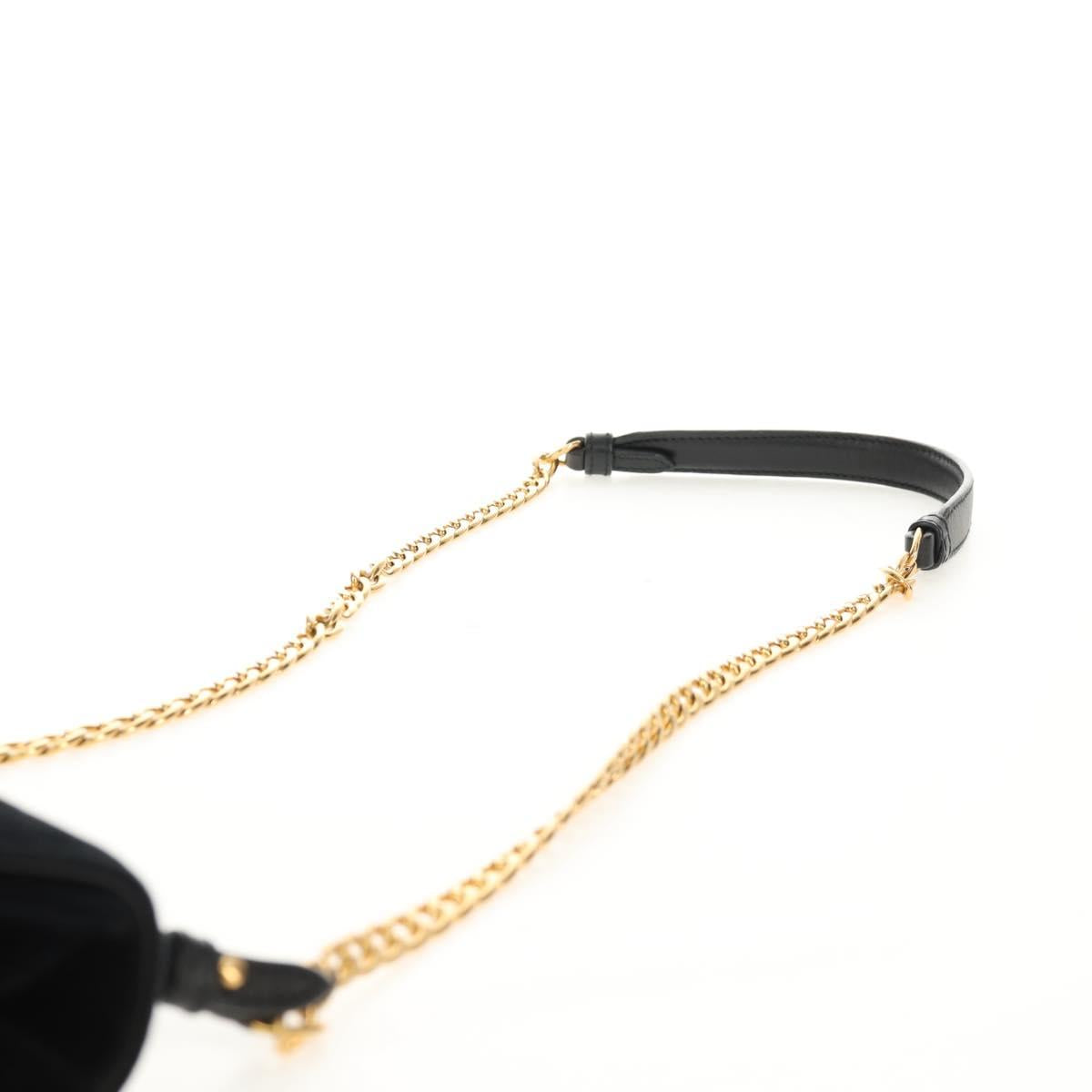 PRADA Chain Shoulder Bag Velor Black Silver Auth 156179V