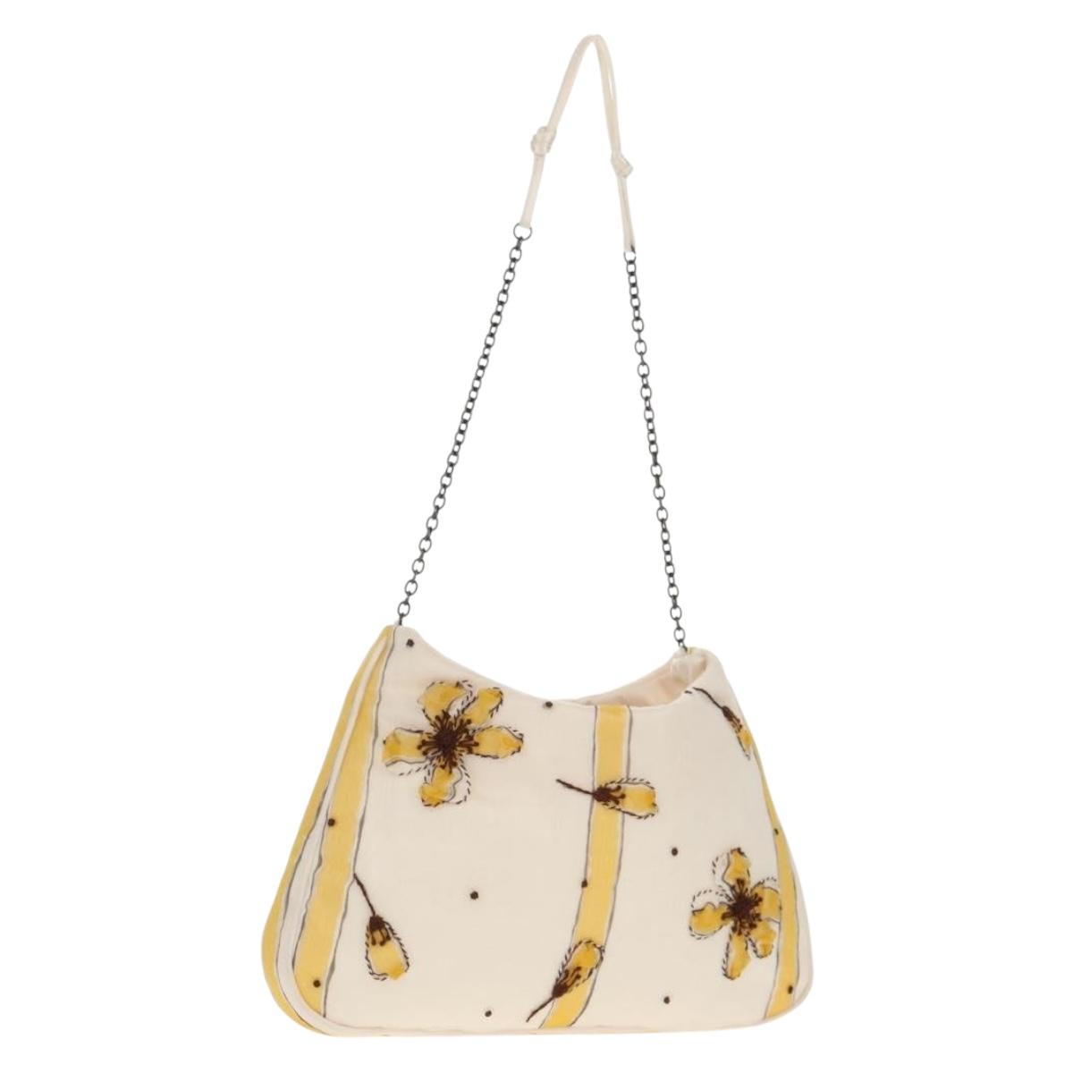 PRADA Chiffon Anemone Chain Shoulder Bag Silk White Auth 156180V