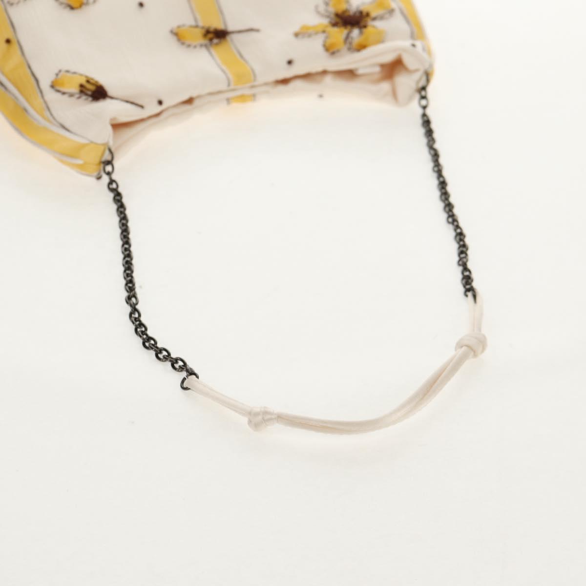 PRADA Chiffon Anemone Chain Shoulder Bag Silk White Auth 156180V