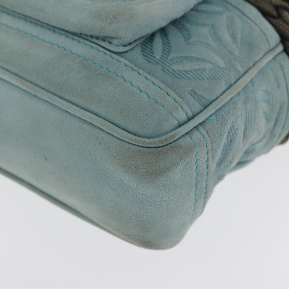 LOEWE Anagram Hand Bag Suede Turquoise Blue Silver Auth 156184