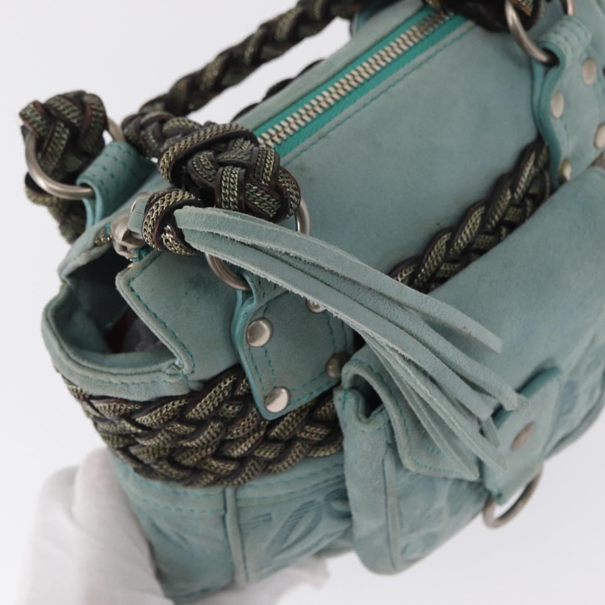 LOEWE Anagram Hand Bag Suede Turquoise Blue Silver Auth 156184