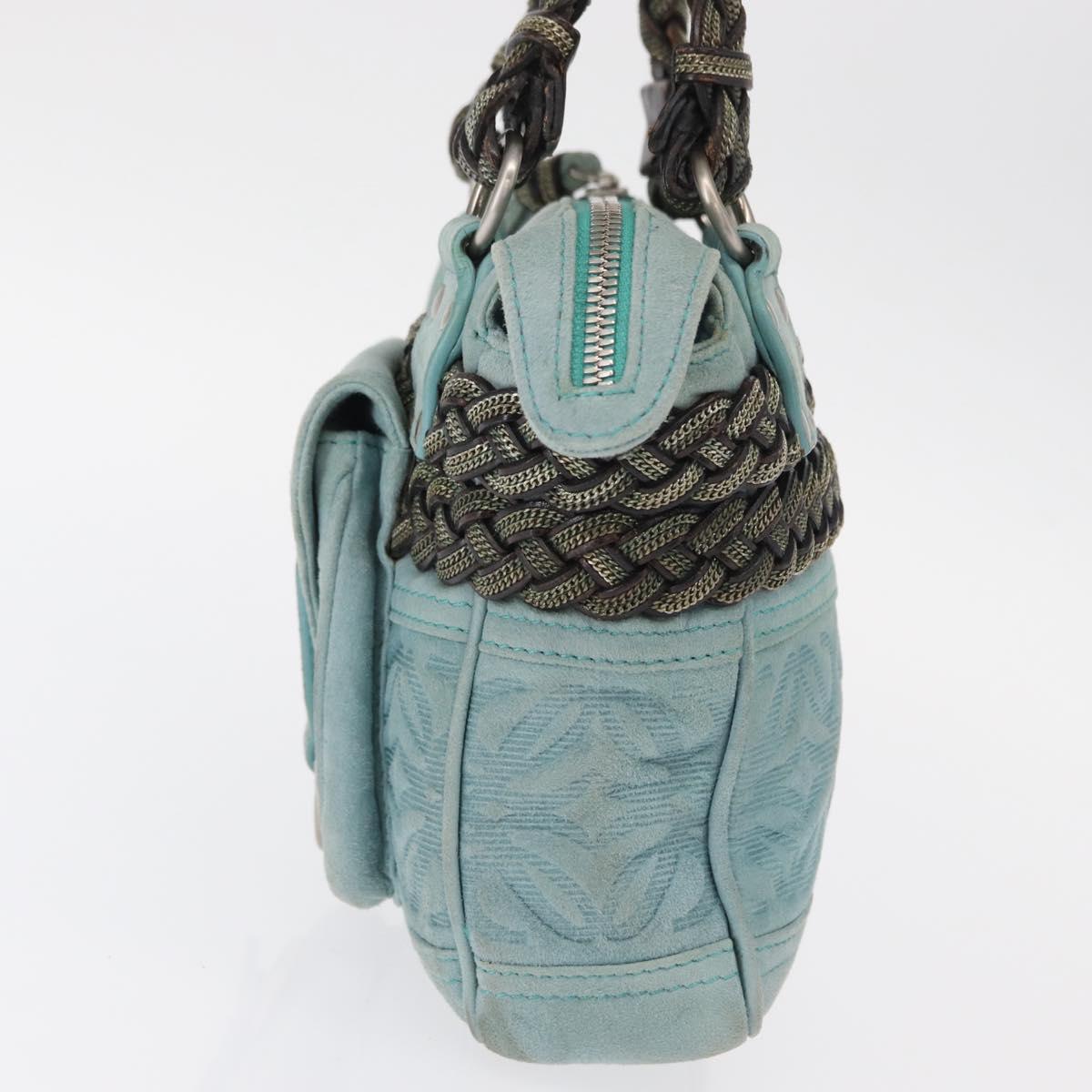 LOEWE Anagram Hand Bag Suede Turquoise Blue Silver Auth 156184