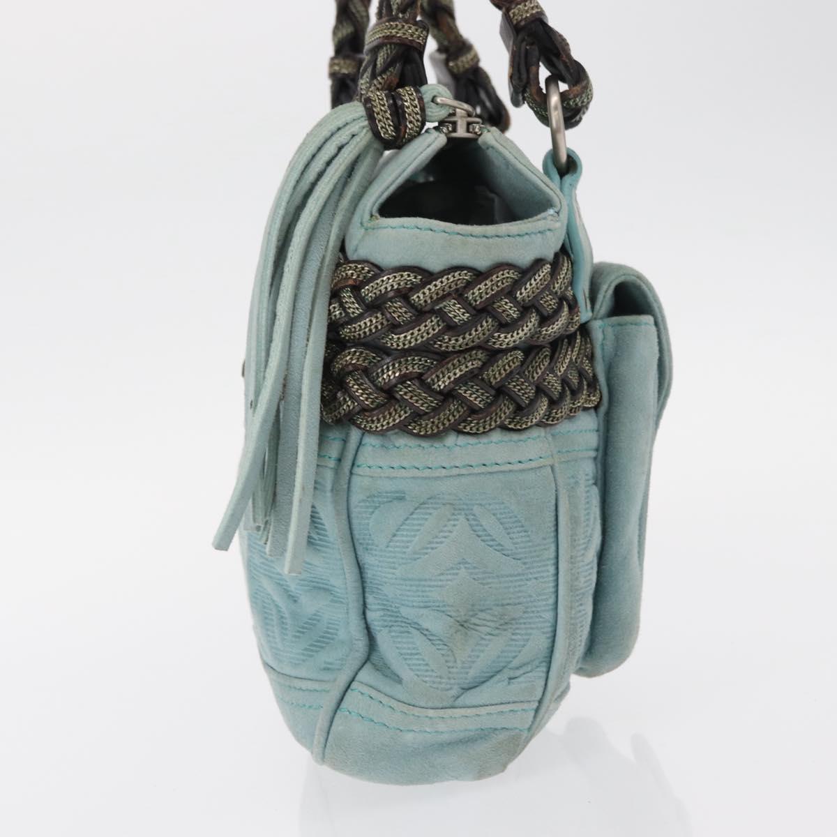 LOEWE Anagram Hand Bag Suede Turquoise Blue Silver Auth 156184