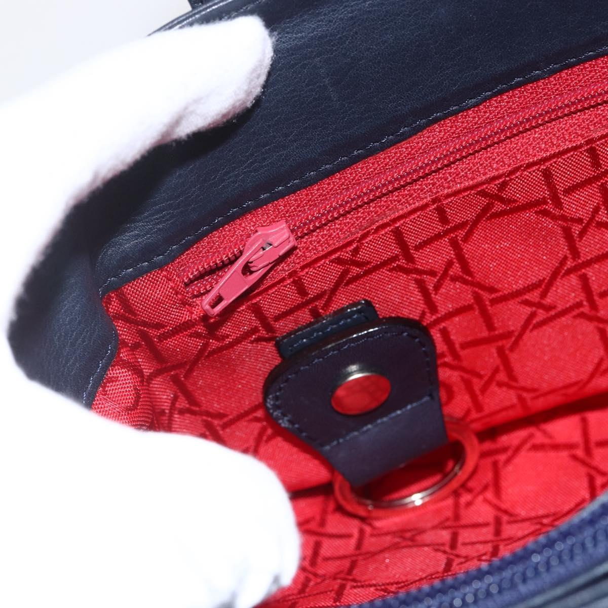 Christian Dior Hand Bag Leather 2way Navy Silver Auth 156185V