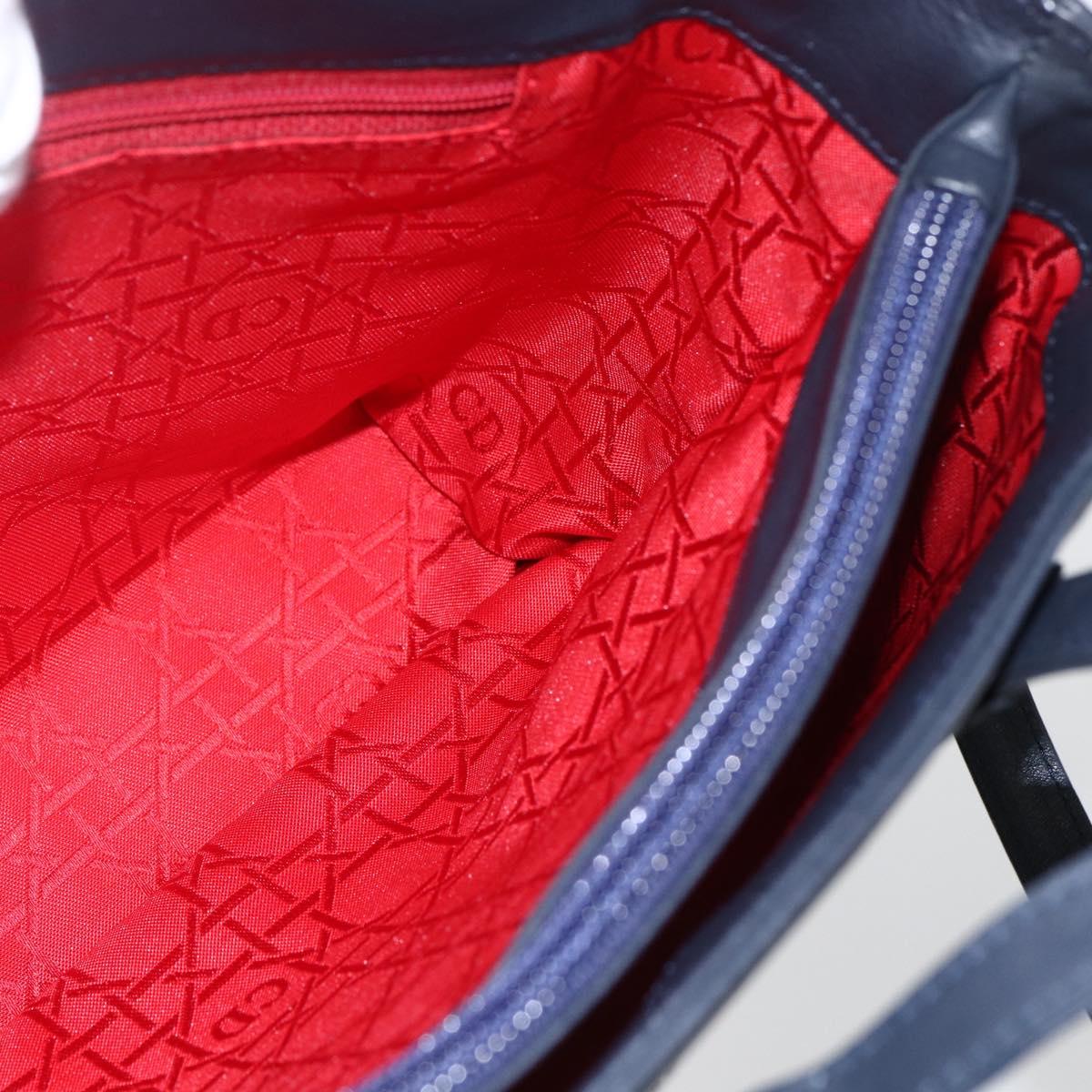 Christian Dior Hand Bag Leather 2way Navy Silver Auth 156185V