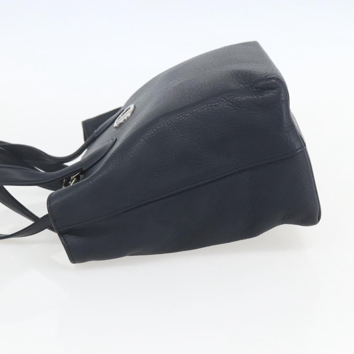 Christian Dior Hand Bag Leather 2way Navy Silver Auth 156185V