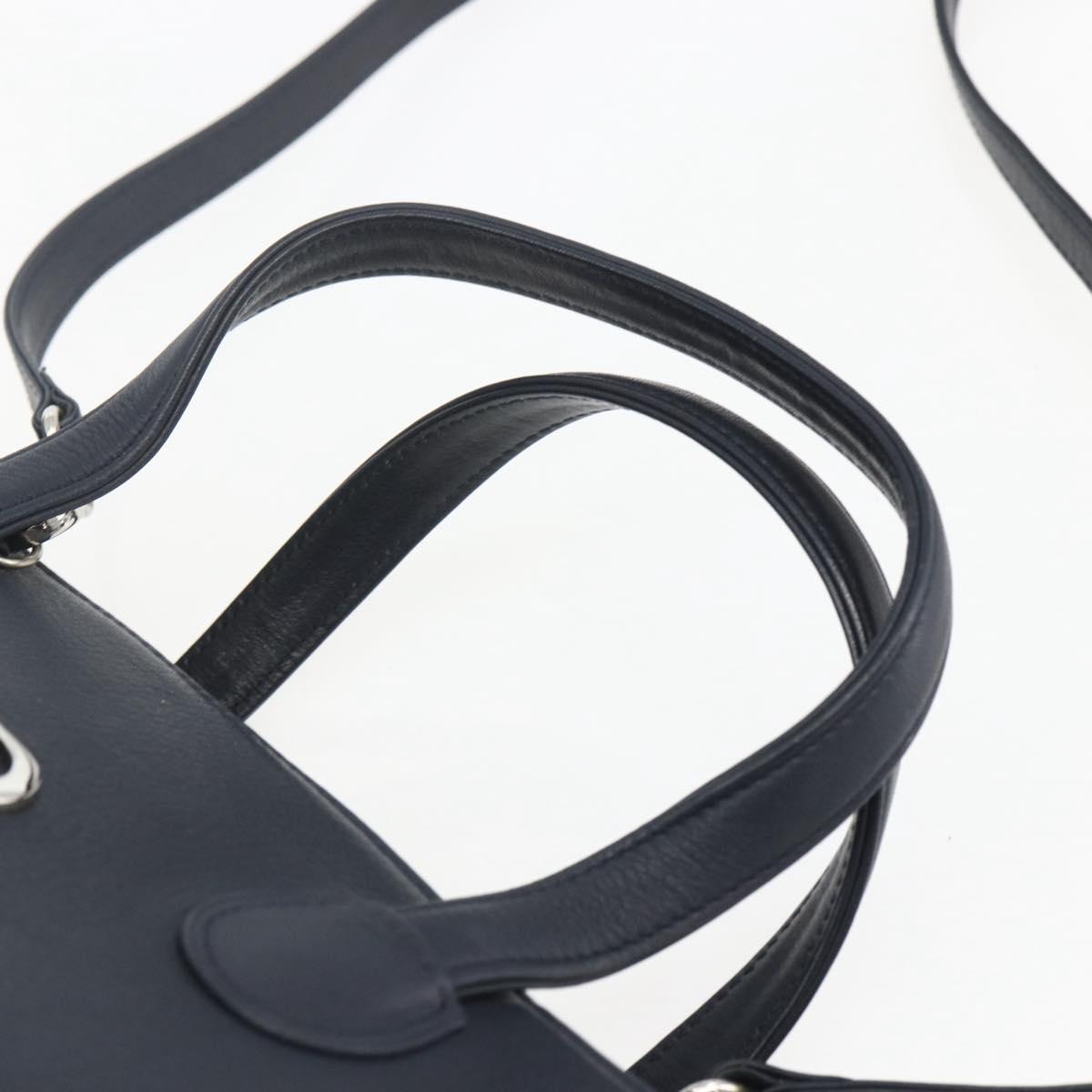 Christian Dior Hand Bag Leather 2way Navy Silver Auth 156185V