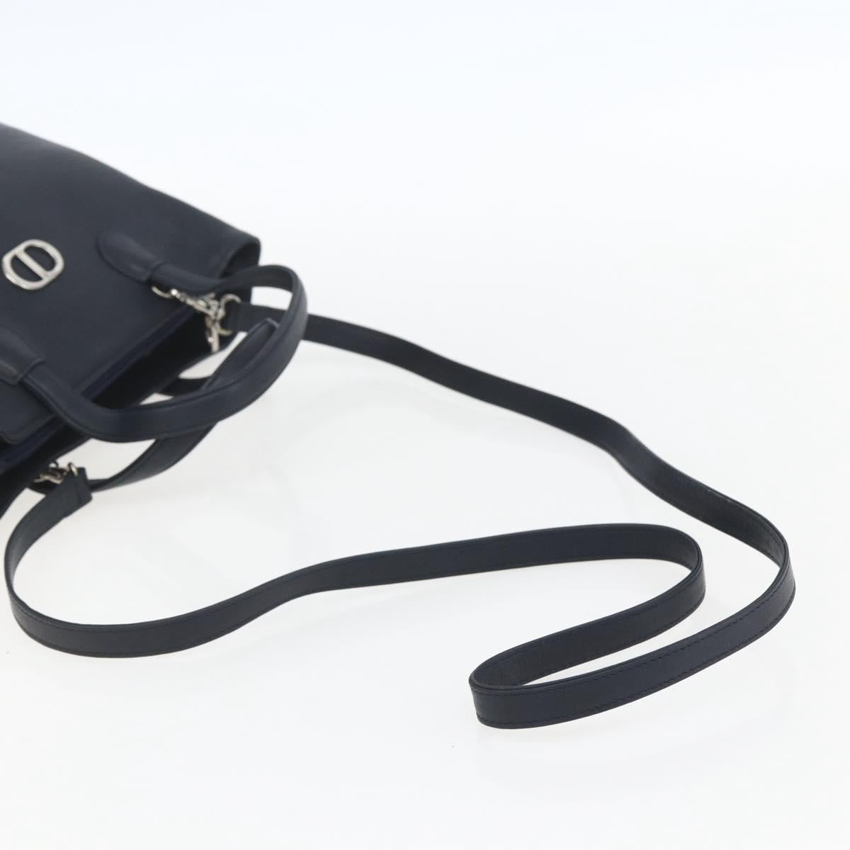 Christian Dior Hand Bag Leather 2way Navy Silver Auth 156185V