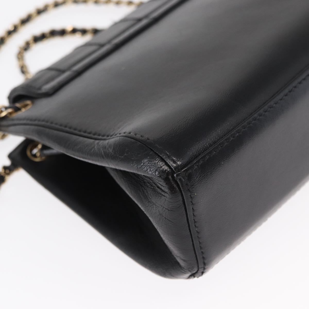 CHANEL Choco Bar Chain Shoulder Bag Lamb Skin Black Gold CC Auth 156186