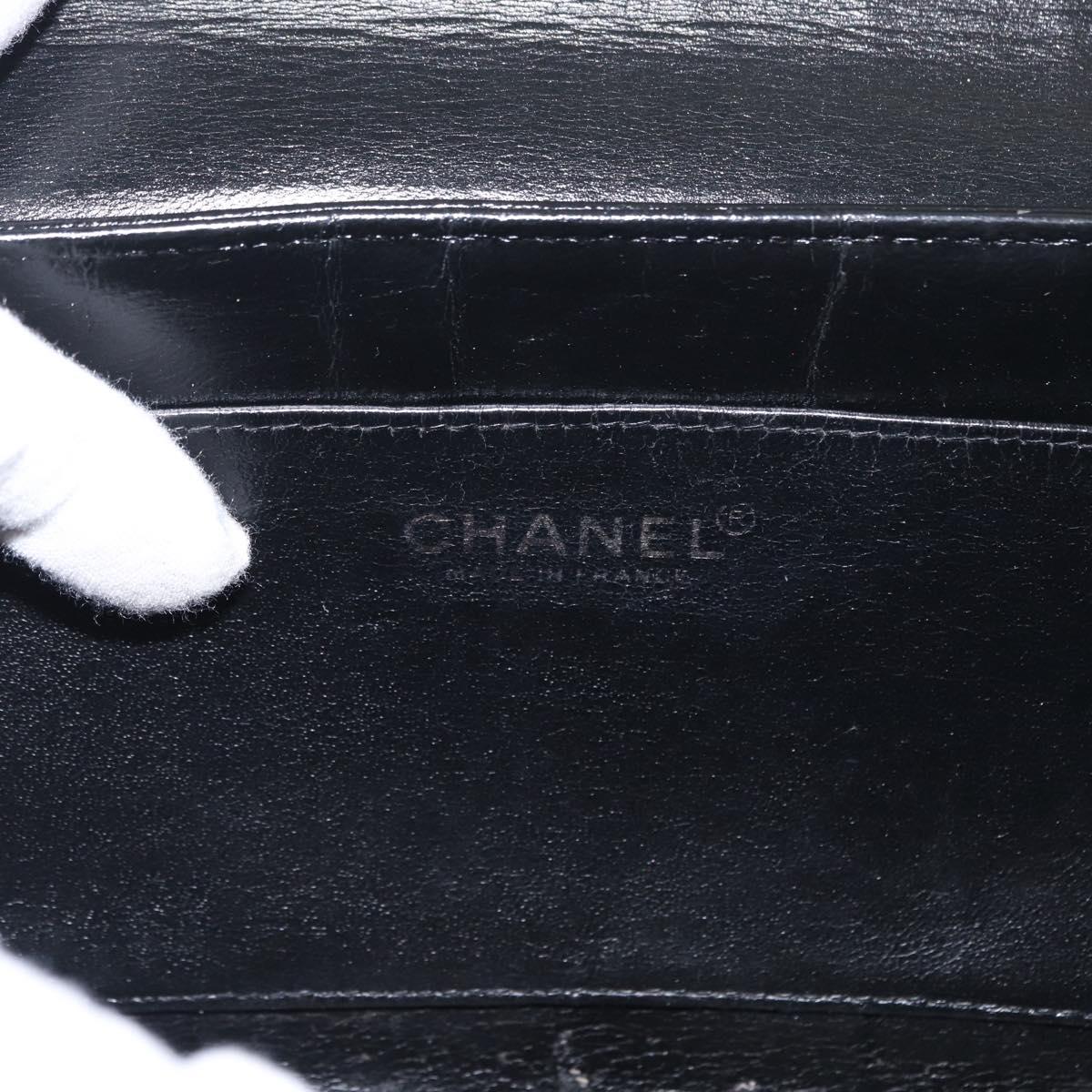 CHANEL Choco Bar Chain Shoulder Bag Lamb Skin Black Gold CC Auth 156186