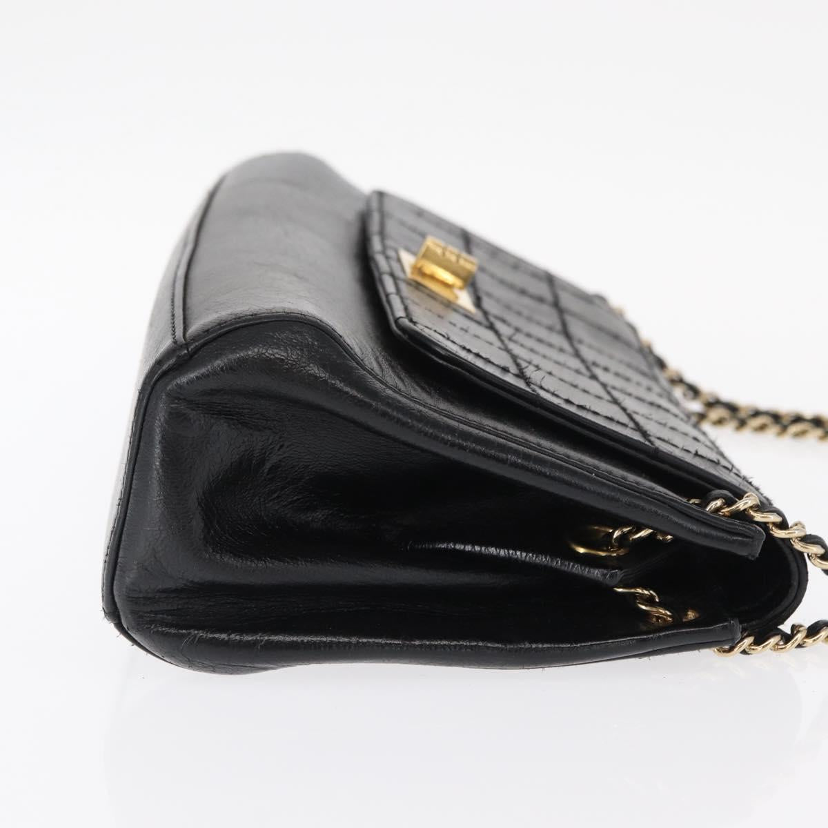 CHANEL Choco Bar Chain Shoulder Bag Lamb Skin Black Gold CC Auth 156186
