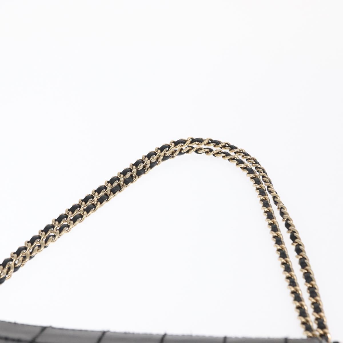 CHANEL Choco Bar Chain Shoulder Bag Lamb Skin Black Gold CC Auth 156186