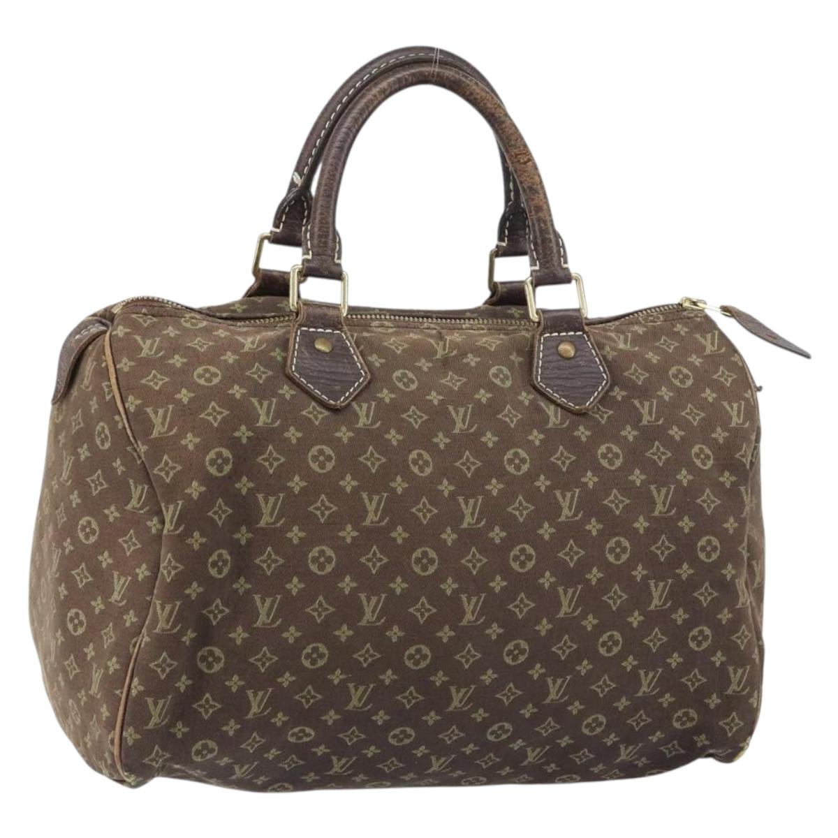 LOUIS VUITTON Monogram Mini Lin Speedy 30 Bag Brown Ebene M95224 LV Auth 156188