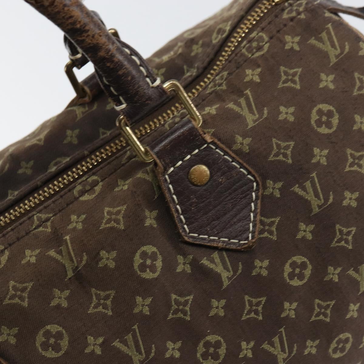 LOUIS VUITTON Monogram Mini Lin Speedy 30 Bag Brown Ebene M95224 LV Auth 156188