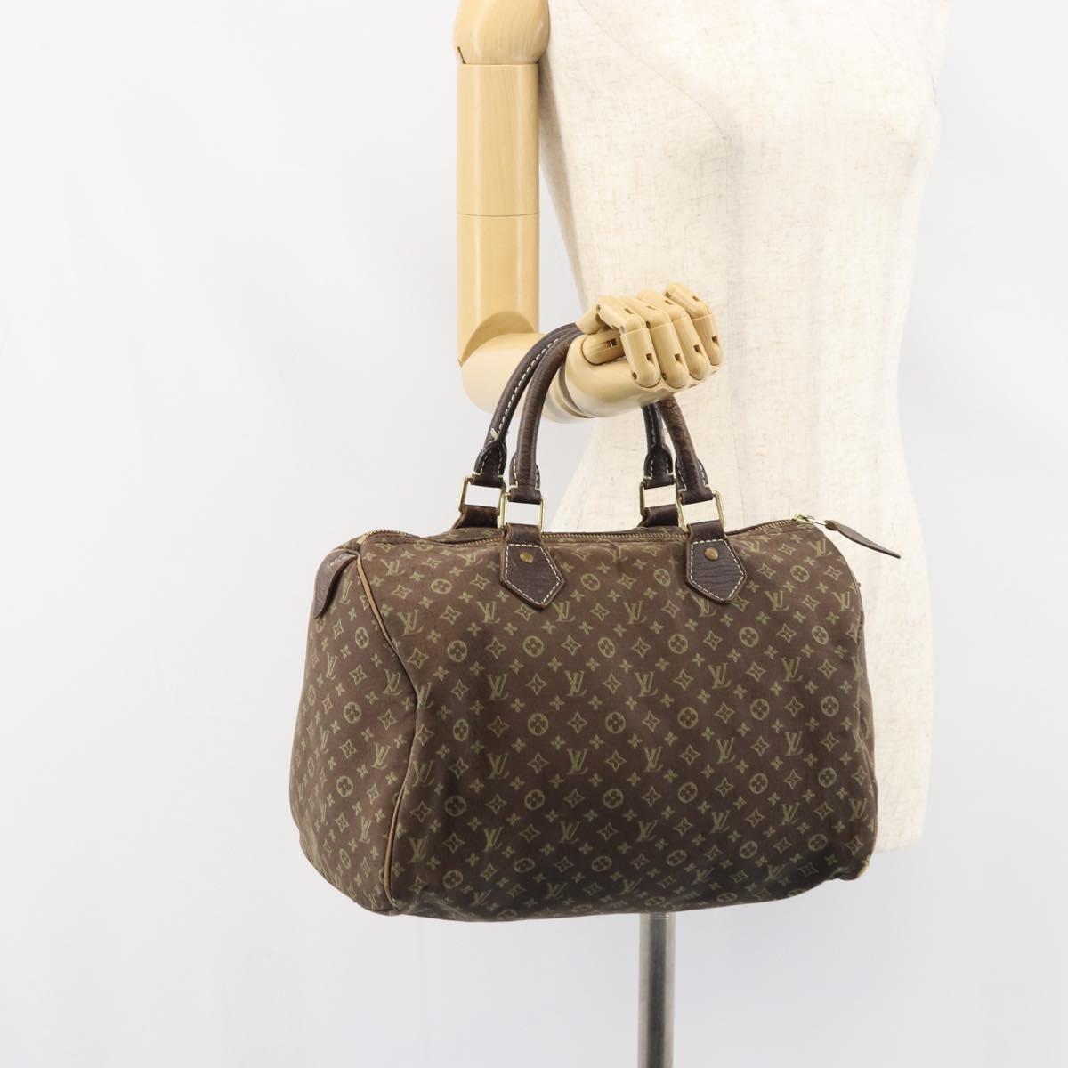 LOUIS VUITTON Monogram Mini Lin Speedy 30 Bag Brown Ebene M95224 LV Auth 156188