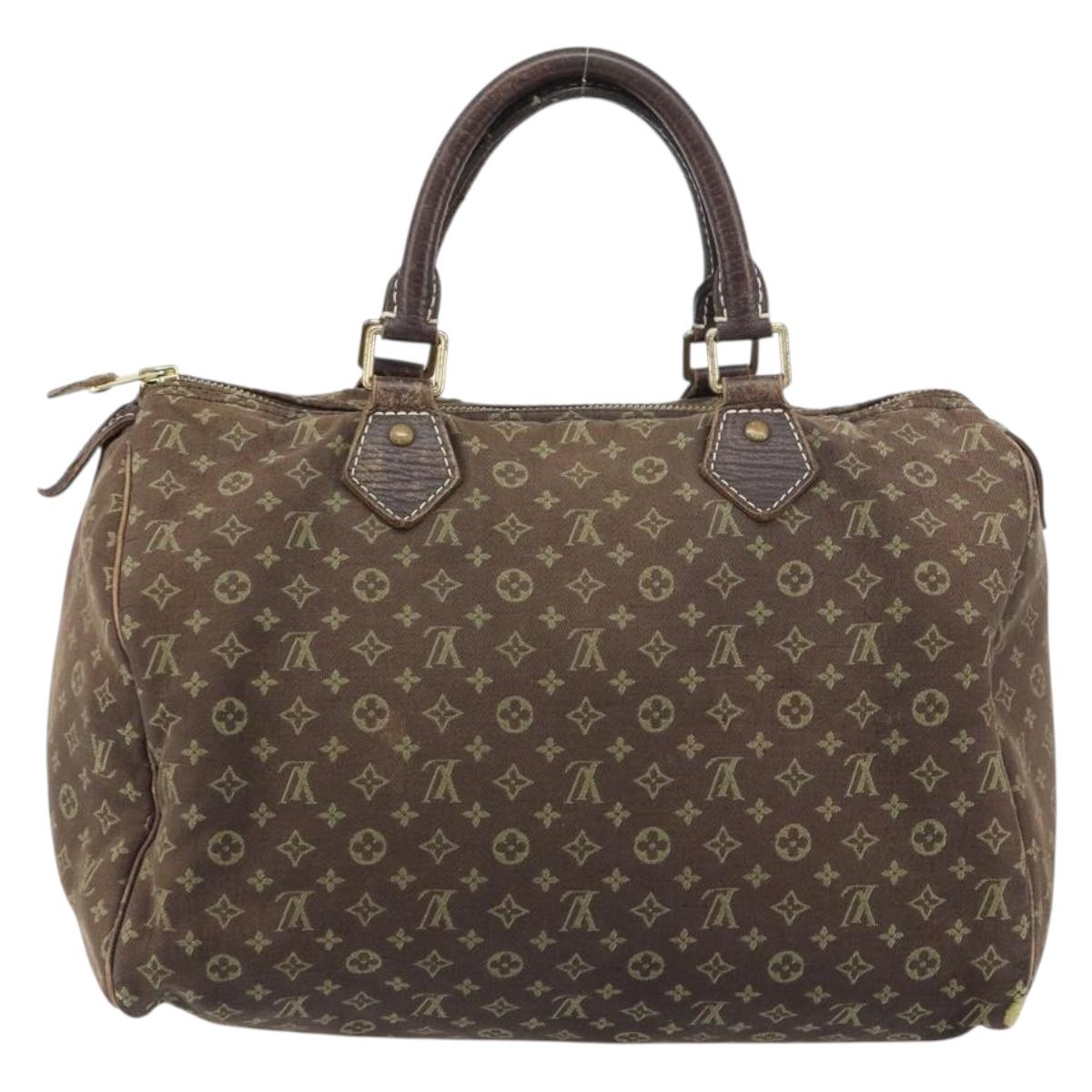 LOUIS VUITTON Monogram Mini Lin Speedy 30 Bag Brown Ebene M95224 LV Auth 156188