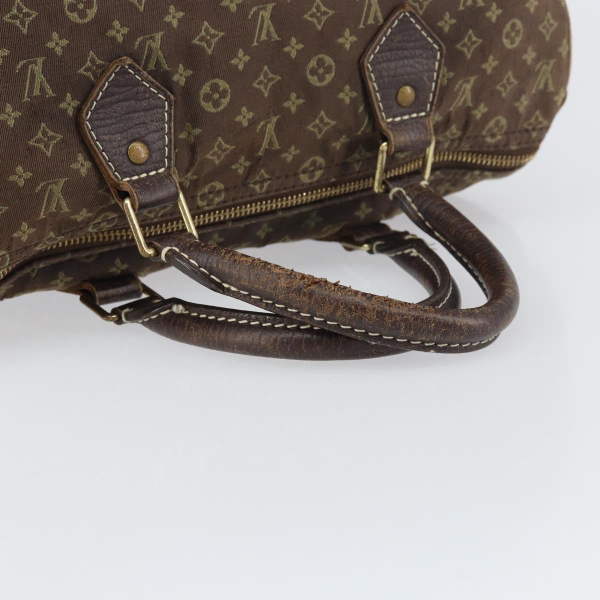 LOUIS VUITTON Monogram Mini Lin Speedy 30 Bag Brown Ebene M95224 LV Auth 156188