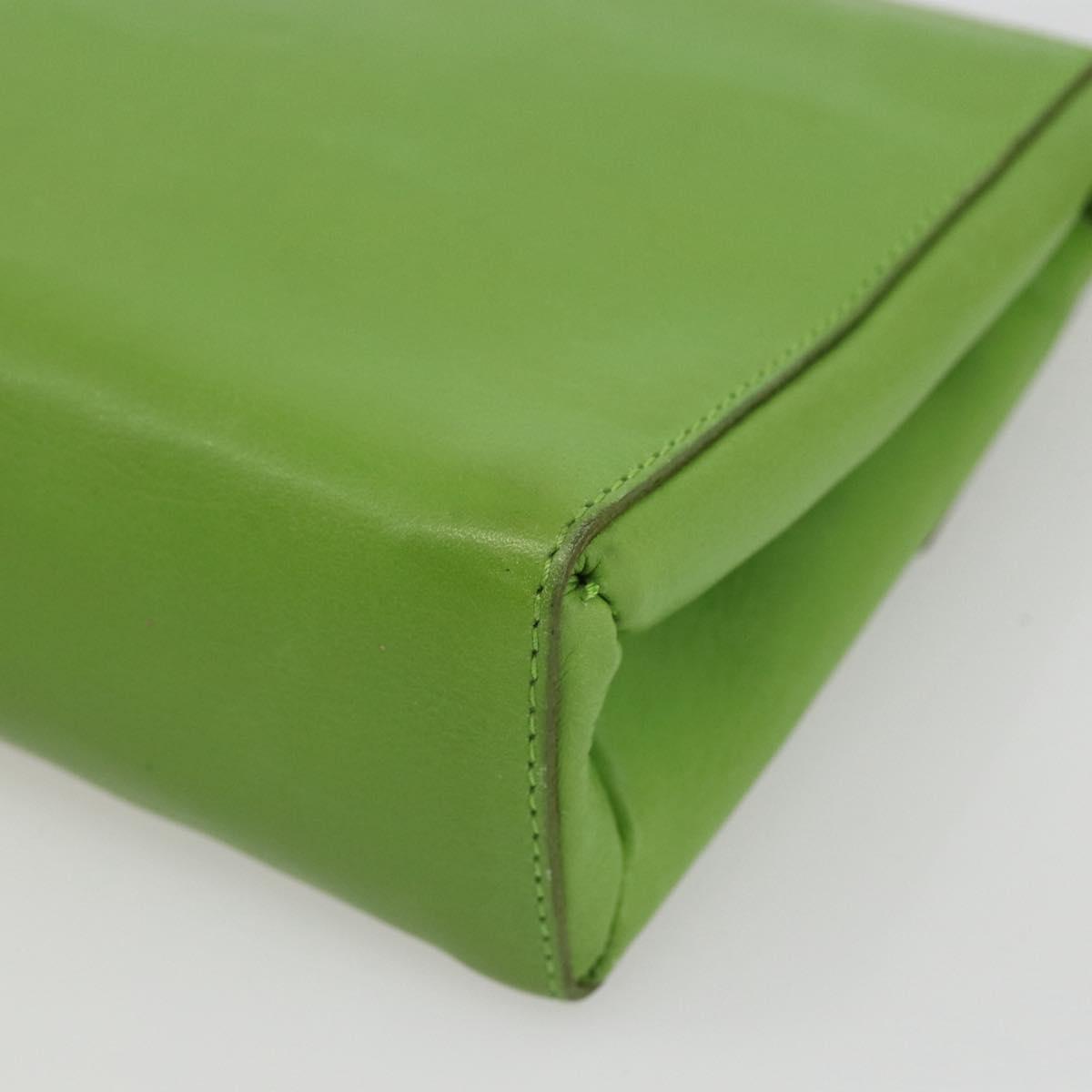 CELINE Circle Shoulder Bag Leather Gold Light green Auth 156219V