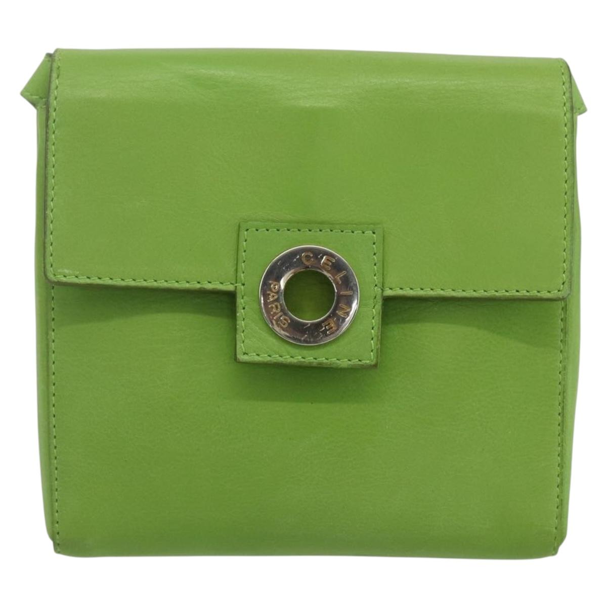 CELINE Circle Shoulder Bag Leather Gold Light green Auth 156219V