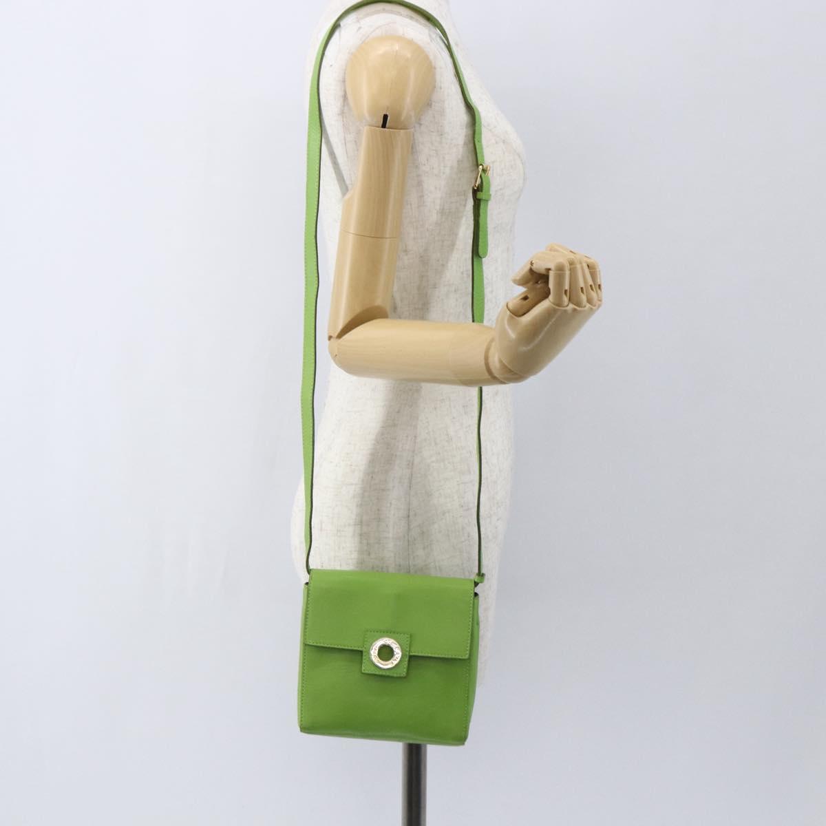 CELINE Circle Shoulder Bag Leather Gold Light green Auth 156219V