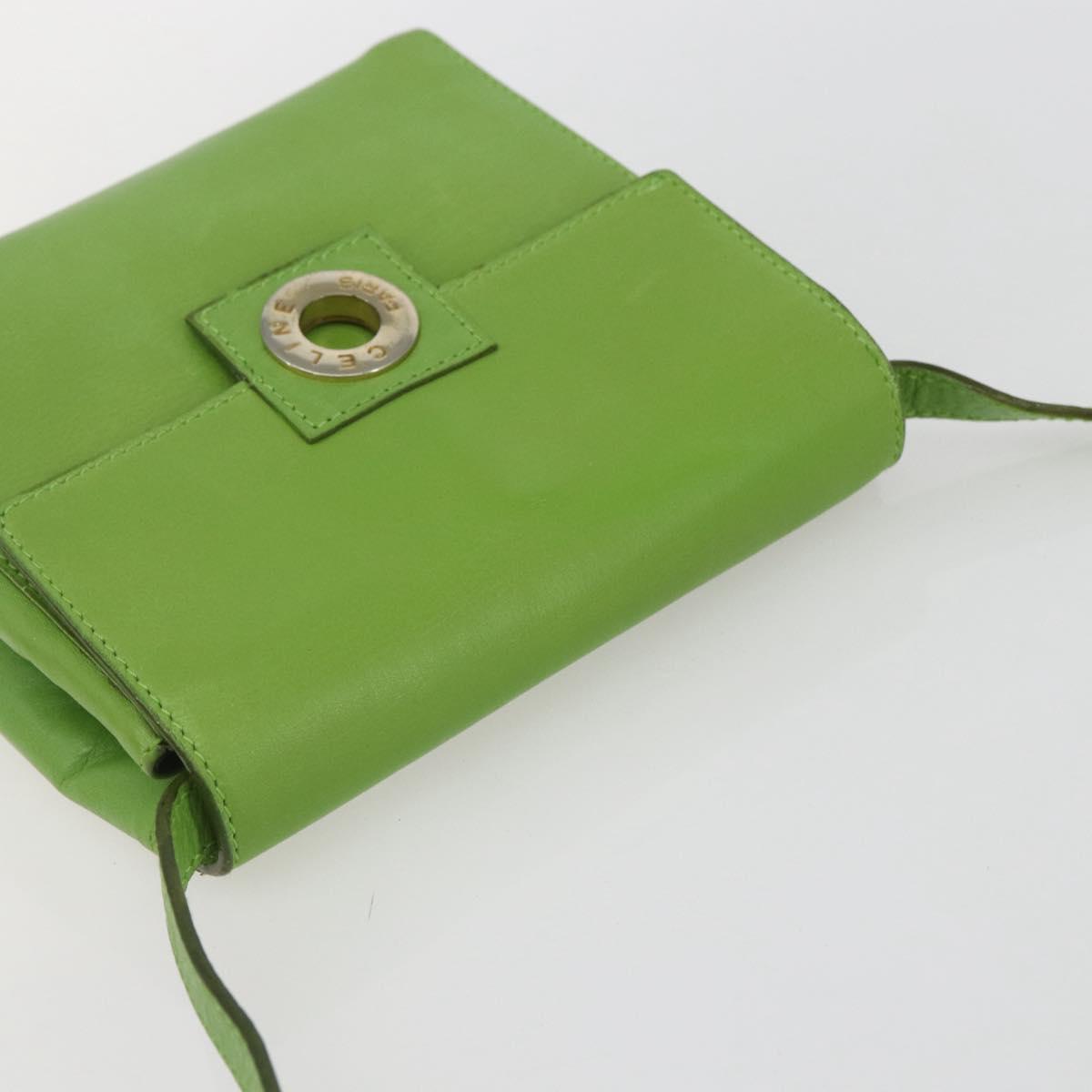 CELINE Circle Shoulder Bag Leather Gold Light green Auth 156219V