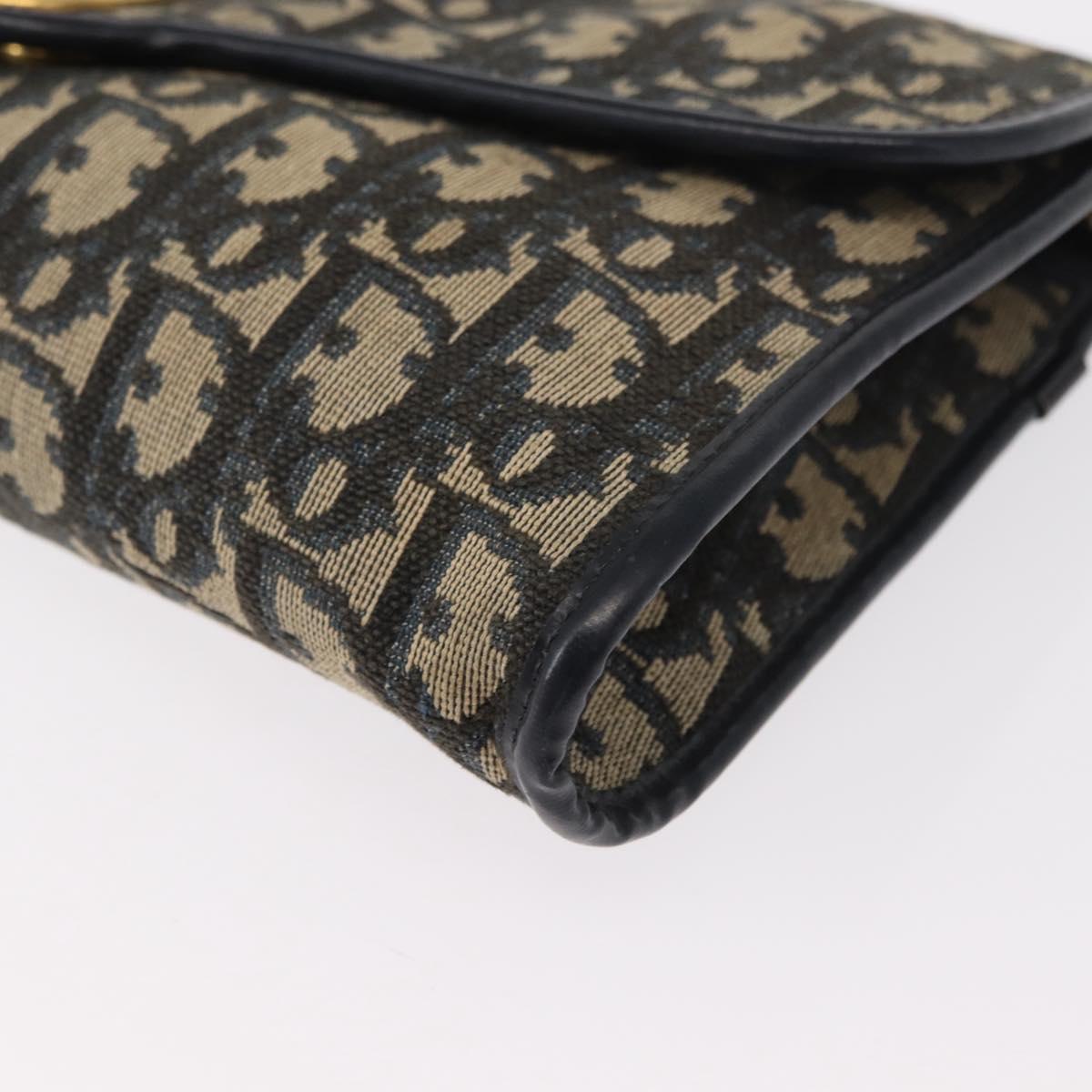 Christian Dior Trotter Canvas Chain Shoulder Bag Navy Gold Auth 156241