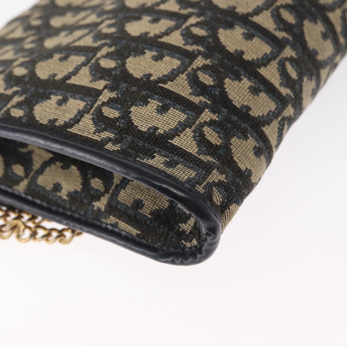 Christian Dior Trotter Canvas Chain Shoulder Bag Navy Gold Auth 156241