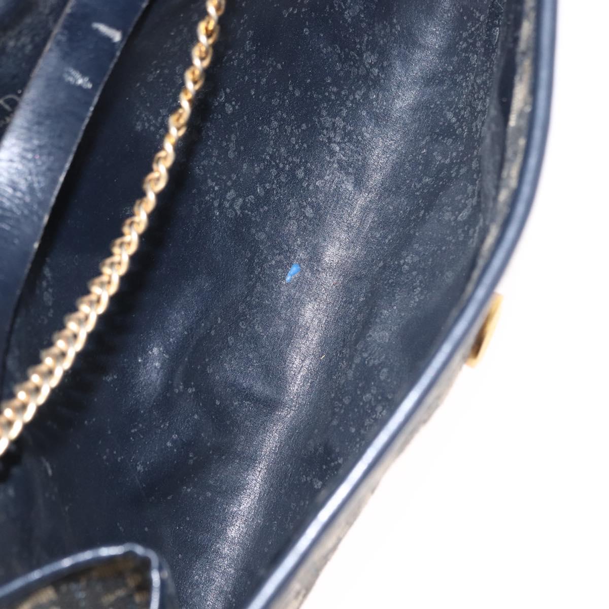 Christian Dior Trotter Canvas Chain Shoulder Bag Navy Gold Auth 156241