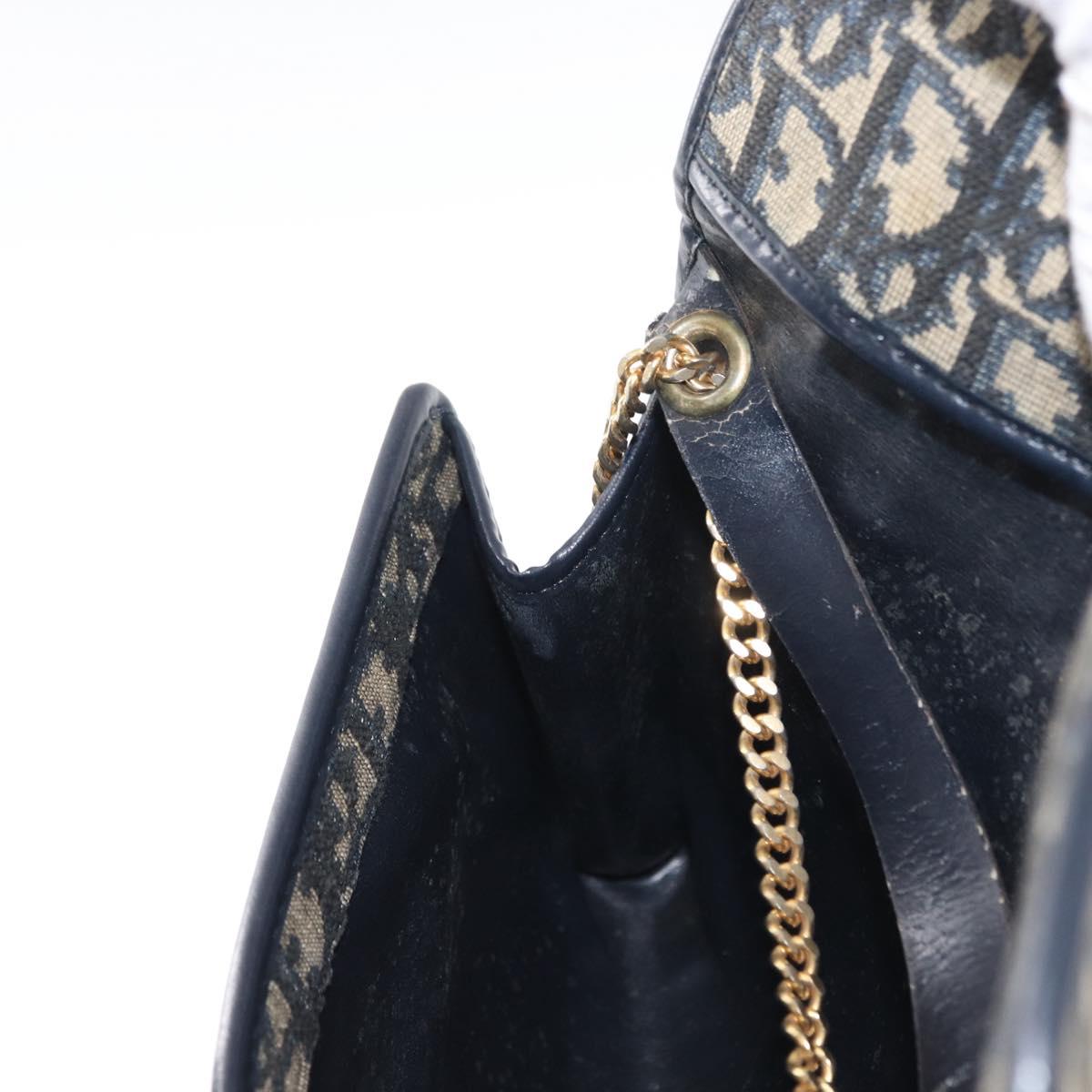 Christian Dior Trotter Canvas Chain Shoulder Bag Navy Gold Auth 156241