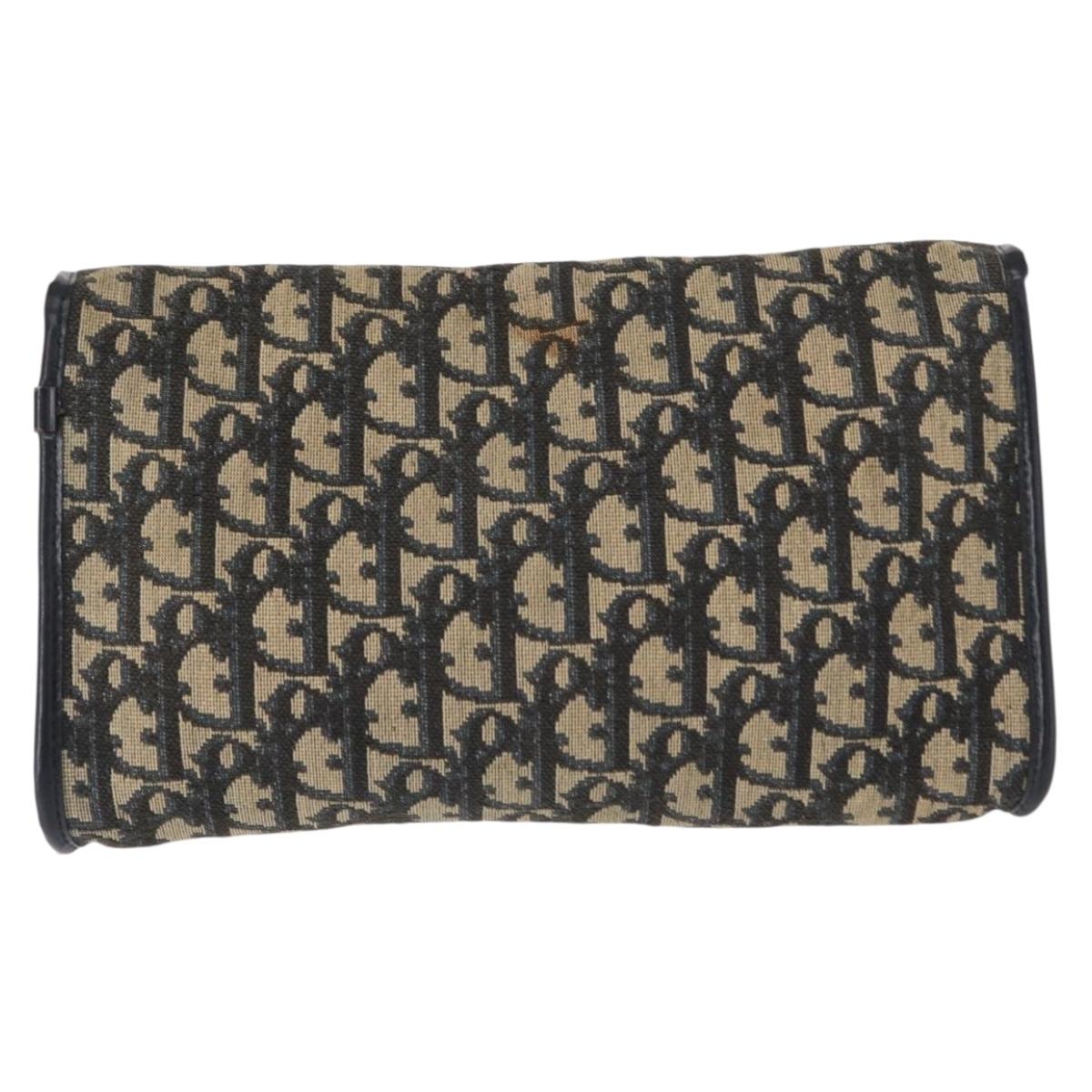 Christian Dior Trotter Canvas Chain Shoulder Bag Navy Gold Auth 156241