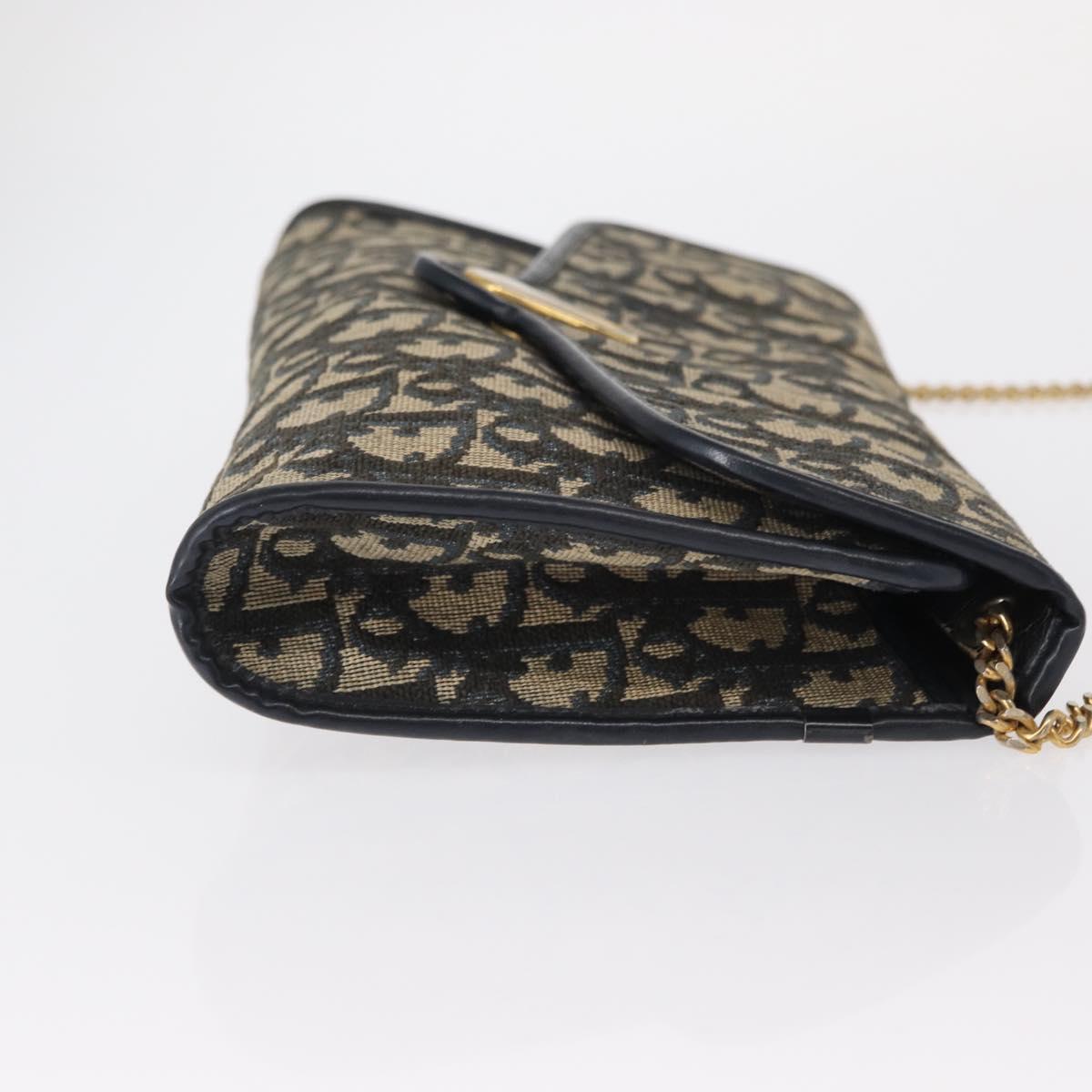 Christian Dior Trotter Canvas Chain Shoulder Bag Navy Gold Auth 156241