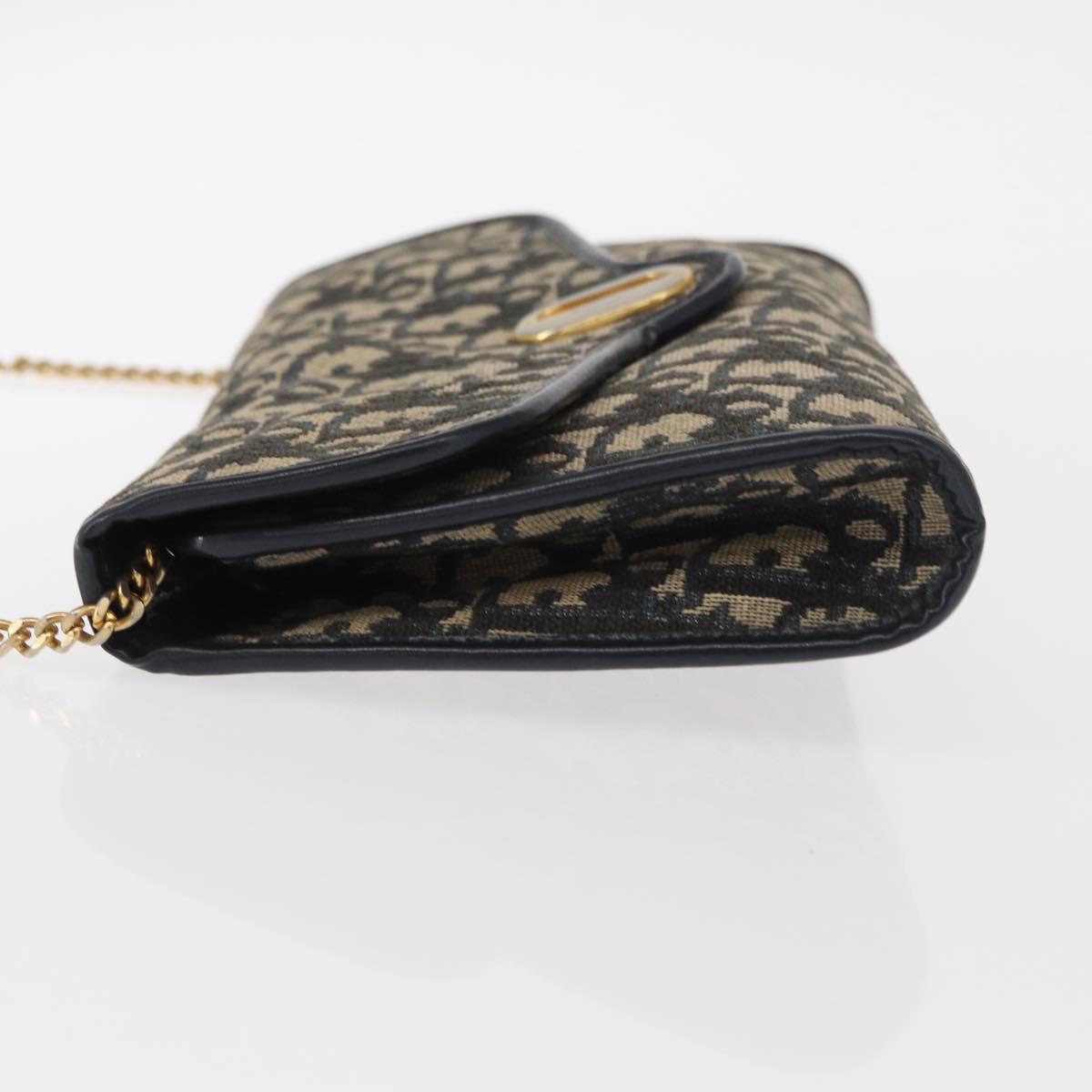 Christian Dior Trotter Canvas Chain Shoulder Bag Navy Gold Auth 156241