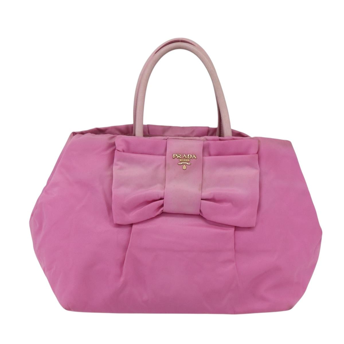 PRADA Hand Bag Nylon Pink Gold Auth 156242