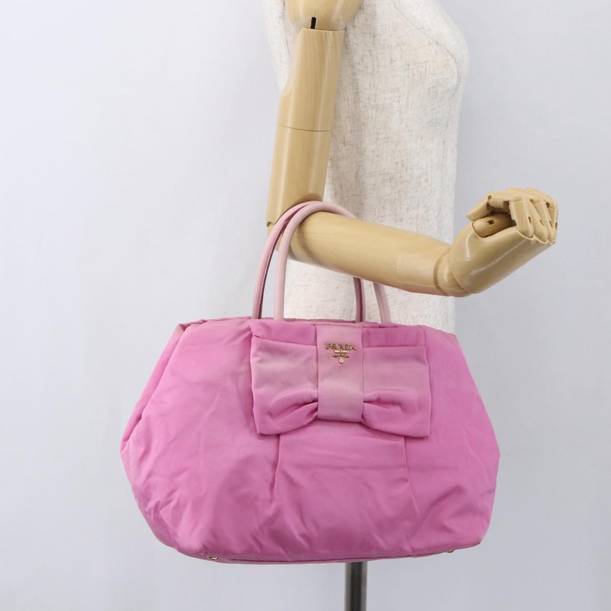 PRADA Hand Bag Nylon Pink Gold Auth 156242