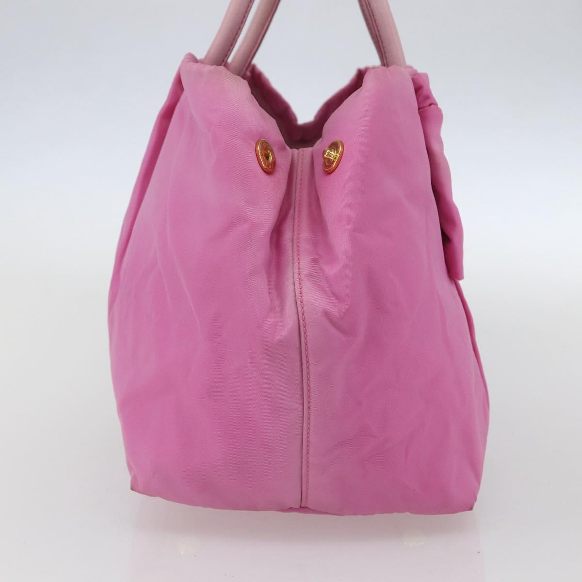 PRADA Hand Bag Nylon Pink Gold Auth 156242