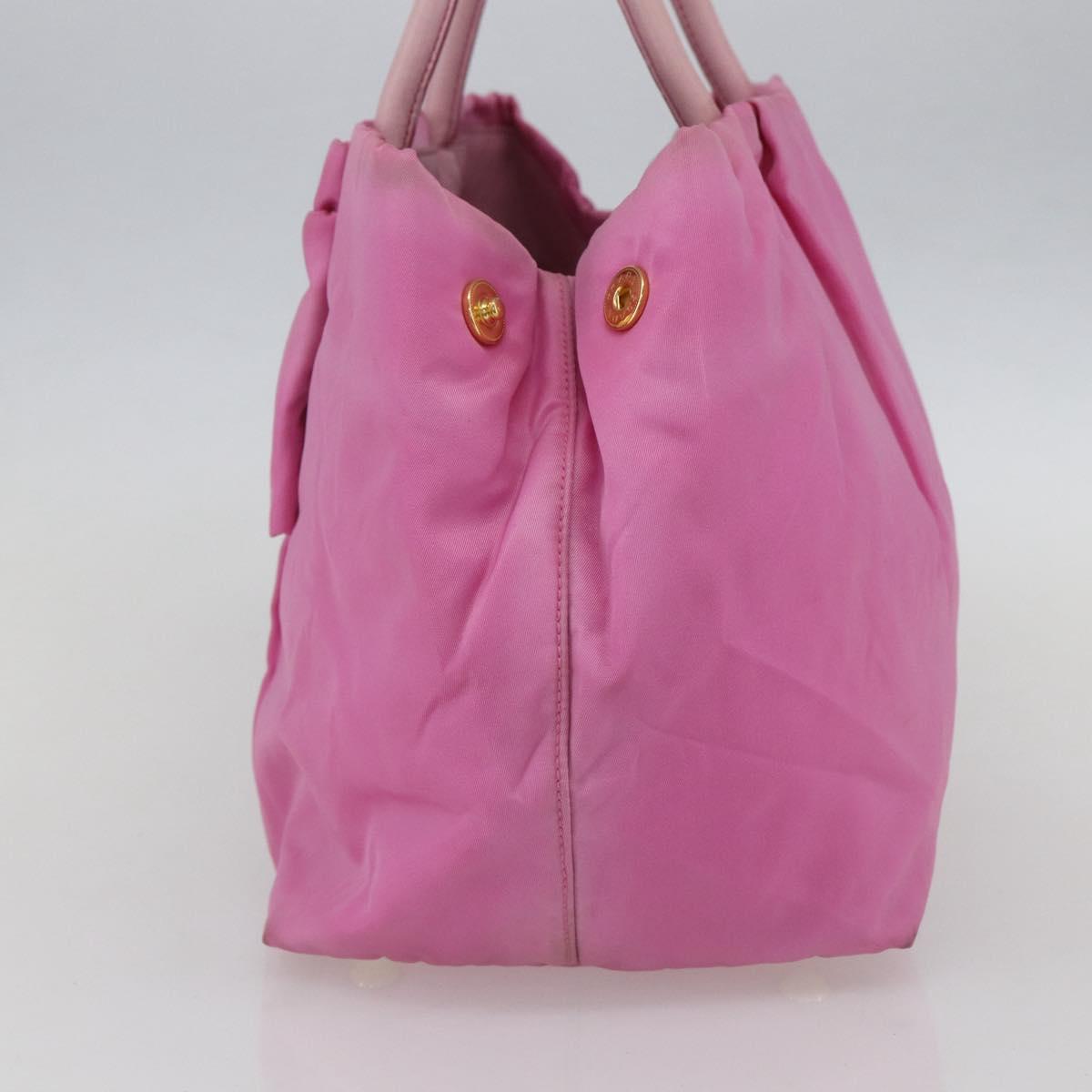 PRADA Hand Bag Nylon Pink Gold Auth 156242
