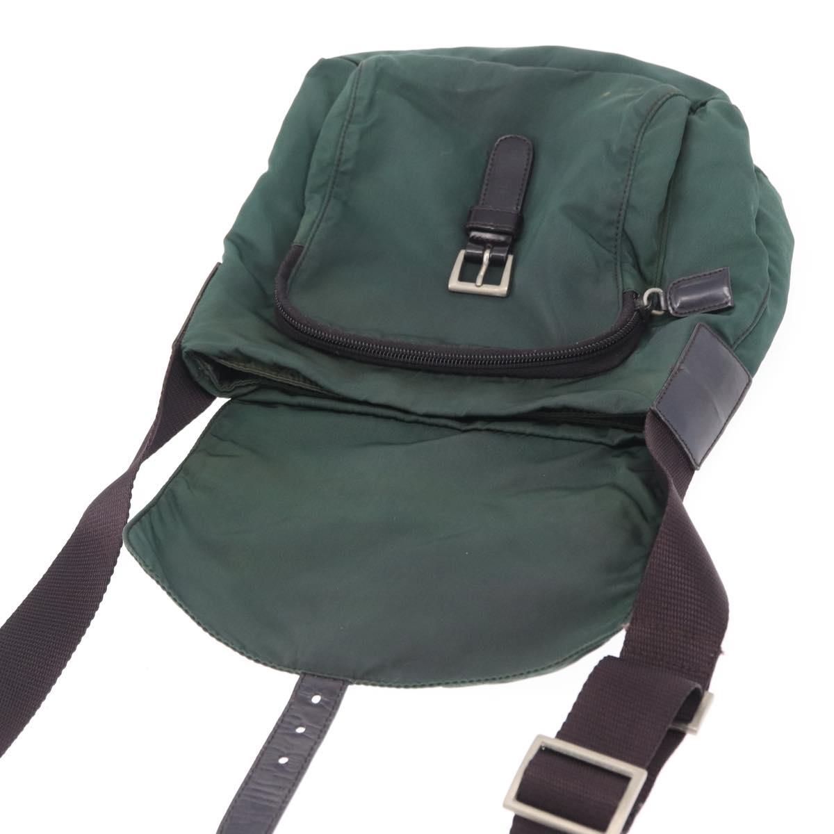 PRADA Shoulder Bag Nylon Green Silver Auth 156244