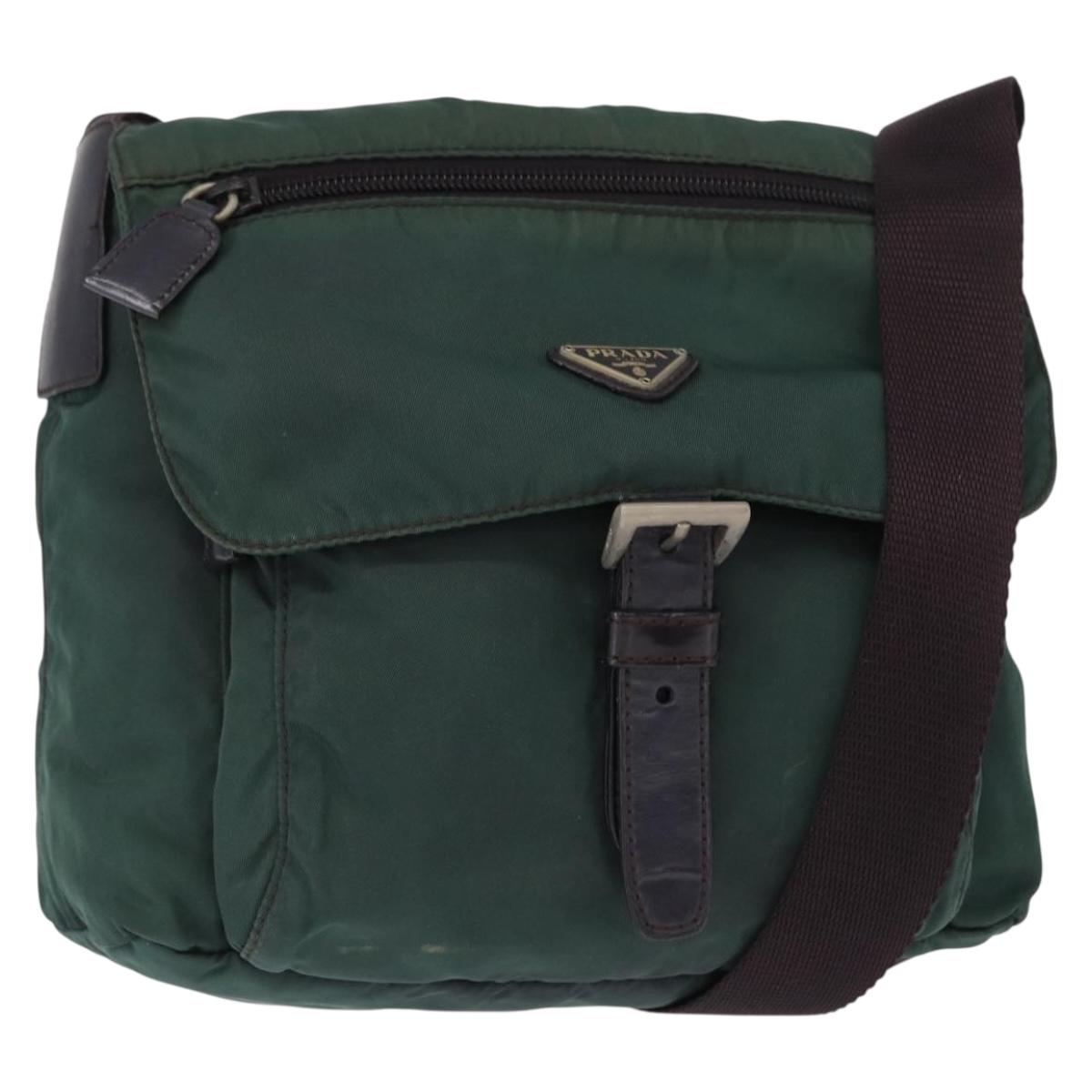 PRADA Shoulder Bag Nylon Green Silver Auth 156244