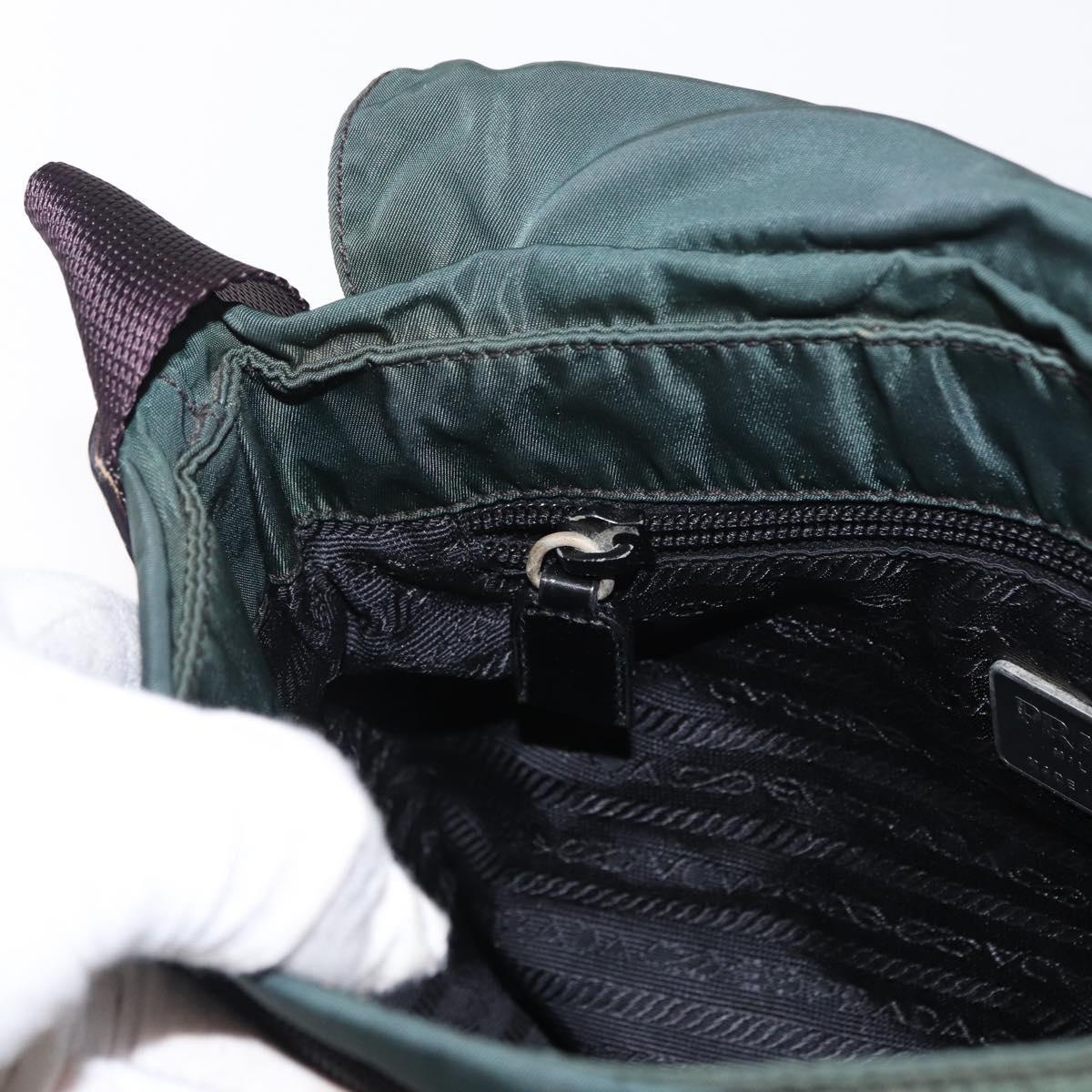 PRADA Shoulder Bag Nylon Green Silver Auth 156244