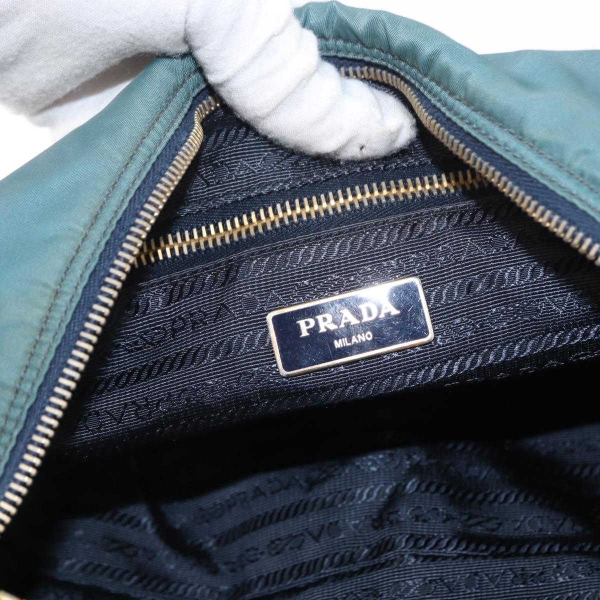 PRADA Shoulder Bag Nylon Green Gold Auth 156245