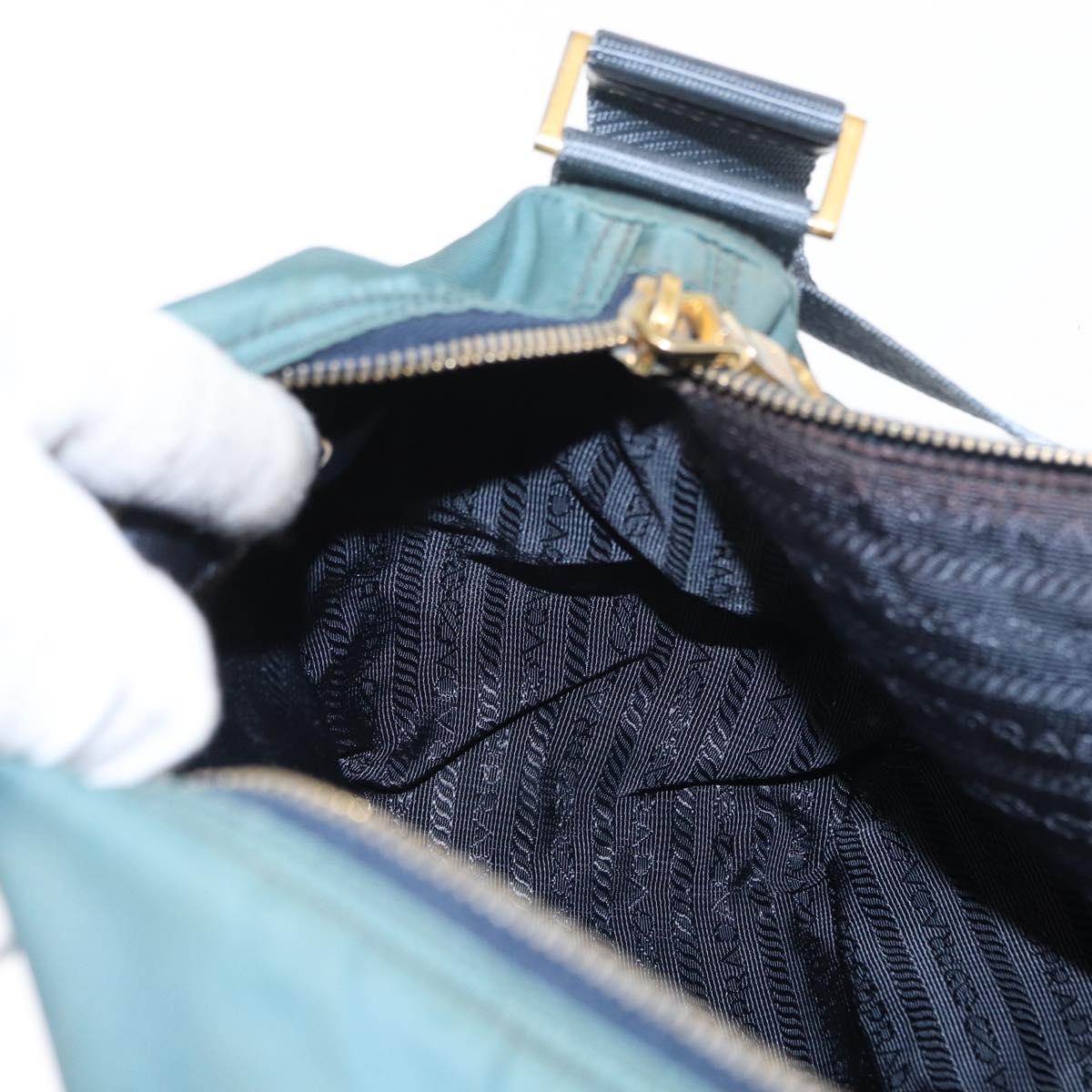 PRADA Shoulder Bag Nylon Green Gold Auth 156245