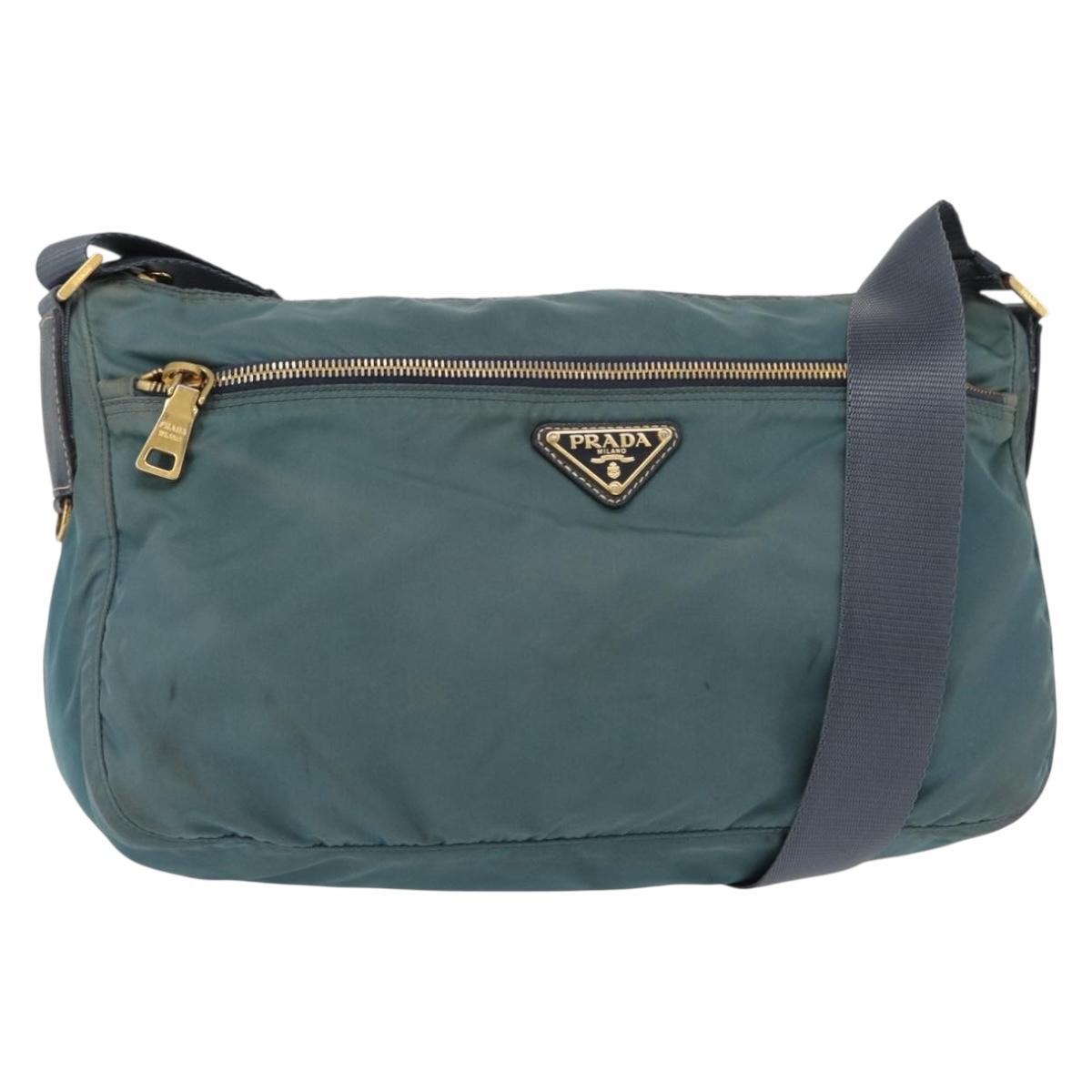 PRADA Shoulder Bag Nylon Green Gold Auth 156245