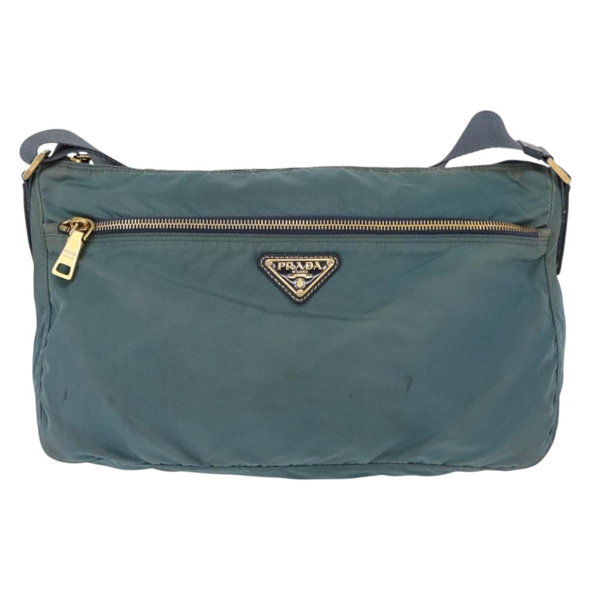 PRADA Shoulder Bag Nylon Green Gold Auth 156245