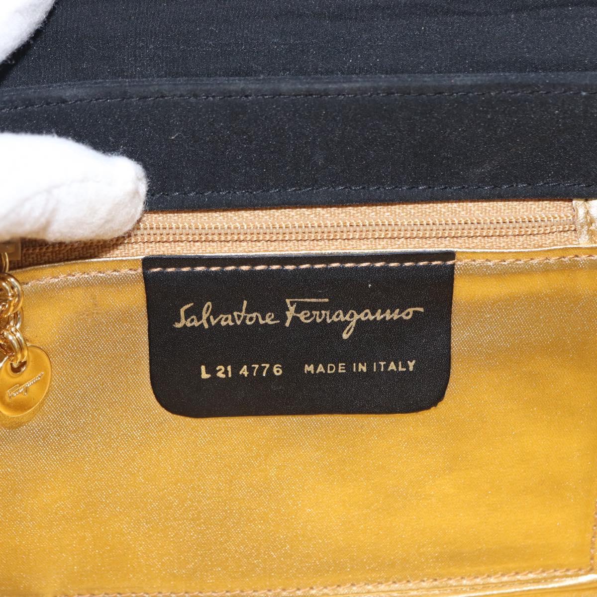 Salvatore Ferragamo Vala Shoulder Bag Nylon Black Gold Auth 156246