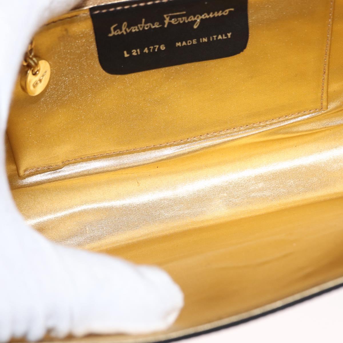 Salvatore Ferragamo Vala Shoulder Bag Nylon Black Gold Auth 156246