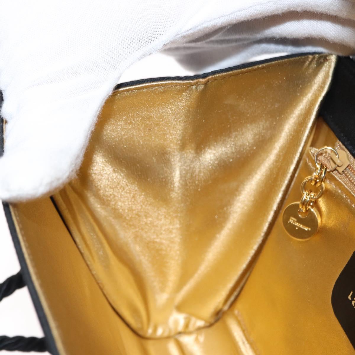 Salvatore Ferragamo Vala Shoulder Bag Nylon Black Gold Auth 156246