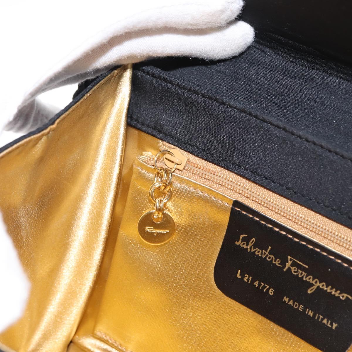 Salvatore Ferragamo Vala Shoulder Bag Nylon Black Gold Auth 156246