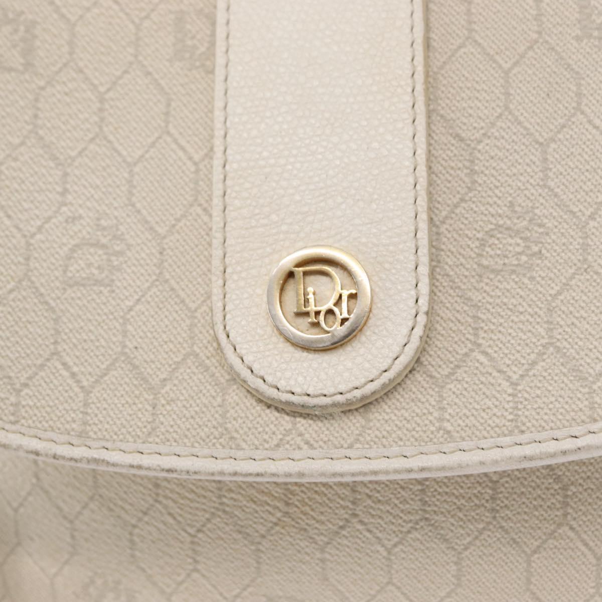 Christian Dior Honeycomb Canvas Shoulder Bag PVC Gold White Auth 156247